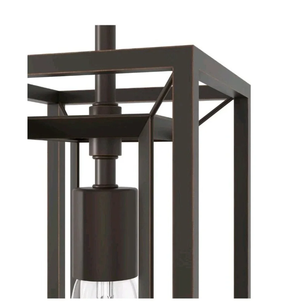 Hunter Industrial Pendant Light Fixture, Open Cage Design, Onyx Bengal Finish